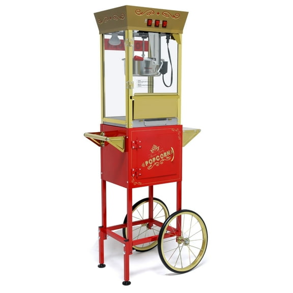 12oz Popcorn Machine Cart, Popcorn Cart with Wheels, with Stainless Steel Kettle, Movie Theater Style for Party