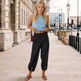 thumbnail image 2 of ZLBDYG Girls Pants Linen Summer Casual Capri Pant Drawstring Elastic High Waist Wide Leg Cropped Trouser Pockets Loose Gauze Pants, 2 of 4