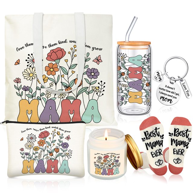 Set de regalo Funnymoom Mama, vaso de vidrio, bolsa de 500 ml, vela