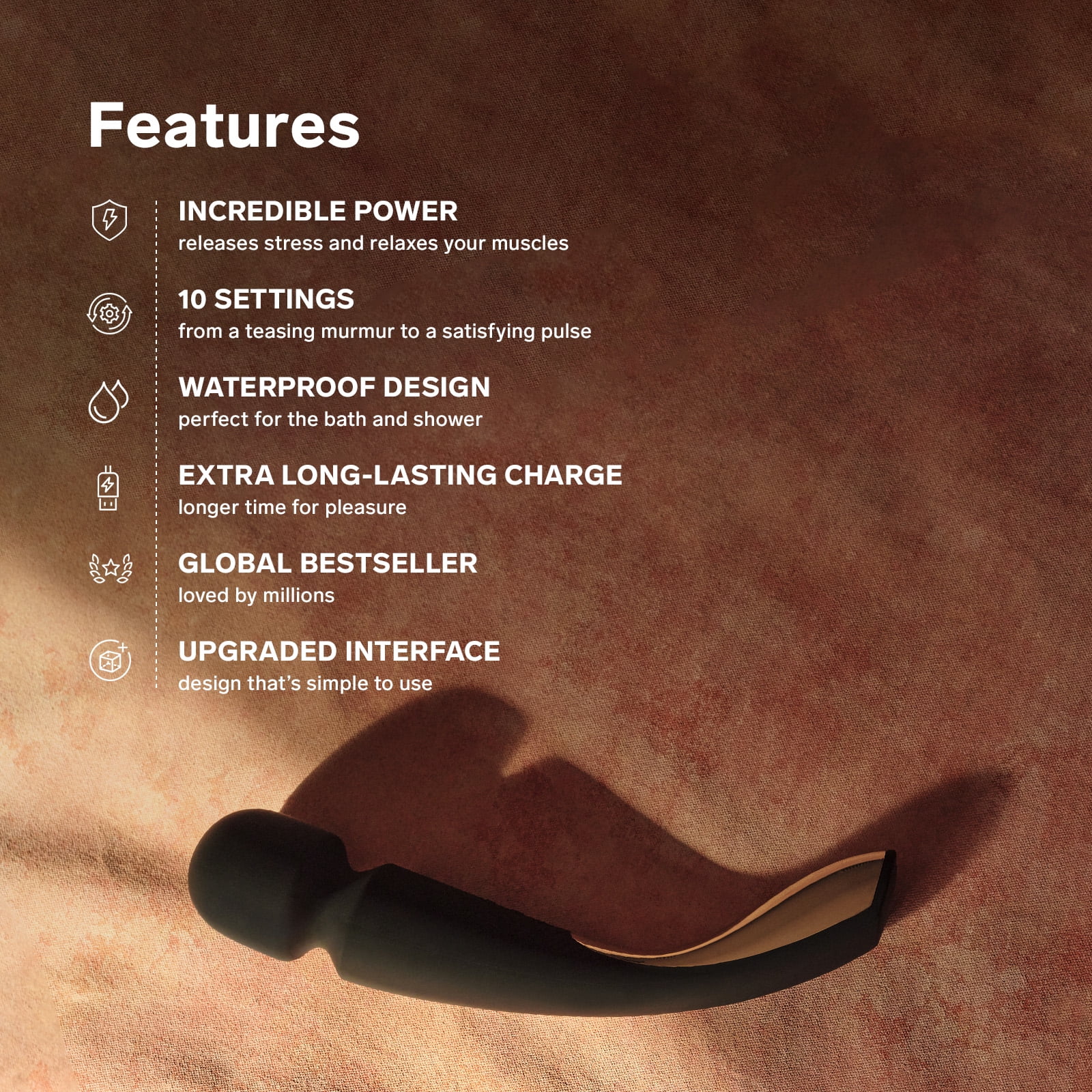 LELO SMART WAND 2 Medium Vibrating Wand Massager With 10 Pleasure Settings, Black