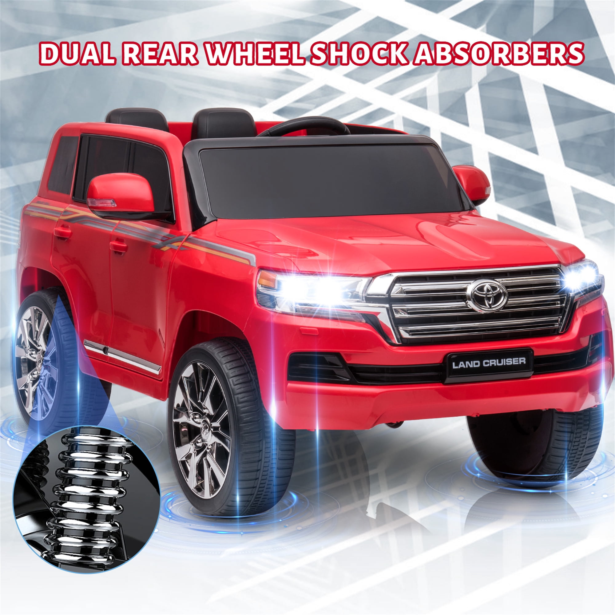 Kids Ride-On Car 2 Seaters,12V Toyota Land Cruiser Electric SUV Police Car Battery Powered Toy Truck with Remote Control,2 Motors, 3 Speeds, Music, Horn, LED Lights