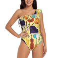 thumbnail image 2 of Yiaed Musical Instruments Print Women One Piece Swimsuits Tummy Control One Shoulder Bathing Suits Pattern Ruffle Swimwear-XX-Large, 2 of 8