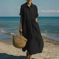 thumbnail image 6 of cocolona Womens Summer Long Dress Casual Loose Pleated Flowy Maxi Dress Lapel Button Short Sleeve Beach Sundress with Pockets, 6 of 6