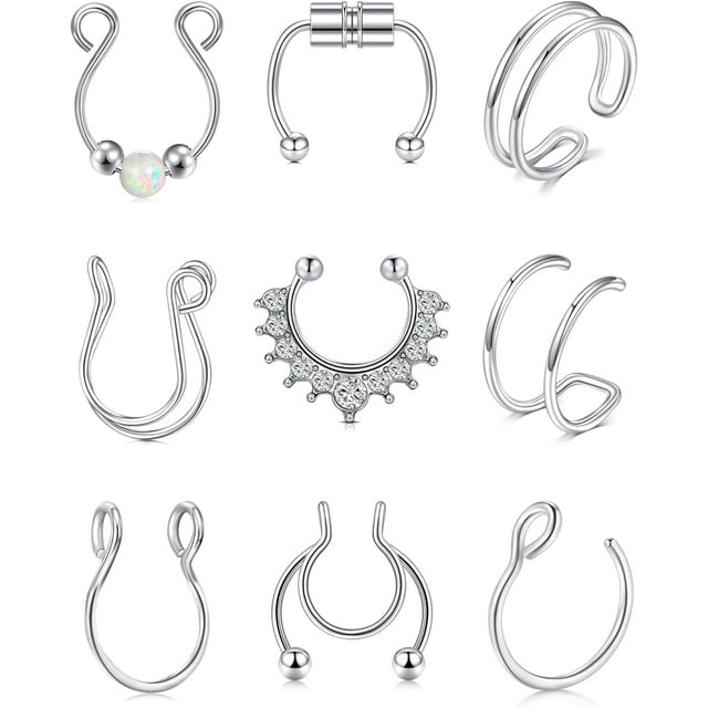 GHSDFBB VCMART Fake Nose Ring Fake Septum Fake Nose Ring Stainless Steel Fake Nose Ring Hoop Stud Fake Nose Rings for Women Fake Nose Ring Piercing Non Pierced Clip On Faux Septum Nose Rings Mag