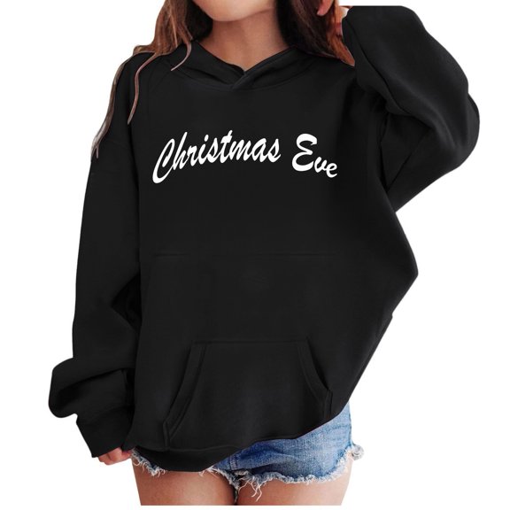 Hpapadks Girls Hoodie Children Holiday Pocket Hoodie Fleece Casual Winter Toddler Sweatshirt Black 5-6 Years