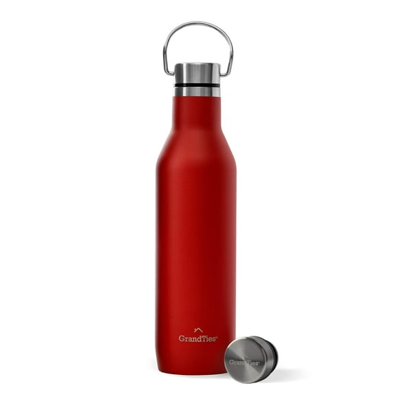 GrandTies Bouteilles d'Eau en Acier Inoxydable avec 2 Couvercles Gobelet Mince Isolé sous Vide Bouteille d'Eau Réutilisable Étanche Sans BPA pour École Gym Voyage Sports 21oz, Rouge Canneberge
