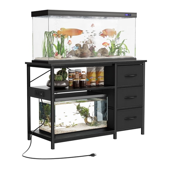 55-75 Gallon Aquarium Stand Heavy Duty Fish Tank Stand with Drawers & Shelves, LED Light 1000lbs Capacity with Power Outlet USB for Fish Reptile