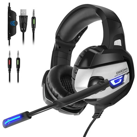 ONIKUMA K5 Black and Grey Stereo Gaming Headset for PS4, Xbox One, PC 【2019 Newest】【7.1 Surround Sound】 Noise Cancelling Mic, Zero Ear Pressure, Mute & Volume Control, Durable Frame & Multi (Best Ps4 Gaming Headset 2019)