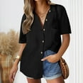 thumbnail image 2 of Zpanxa Womens Summer Tops, Women's Solid Color Linen Shirt Cotton Button Up Shirt Short Sleeve Loose Collared Casual Black XXL, 2 of 8
