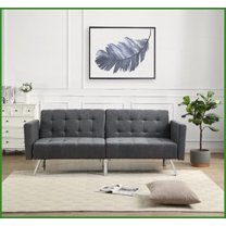 Modern Dark Grey Linen Loveseat Sofa Bed - Convertible Split-Back Sleeper for Small Spaces