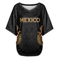 thumbnail image 4 of Mexico 2026 Soccer Cup Style V-Neck Tunic for Women, Short Sleeve Loose Fit Top with Gold Letter & Flame Graphic, Lightweight Breathable Jersey, 1 PC Black L, 4 of 5