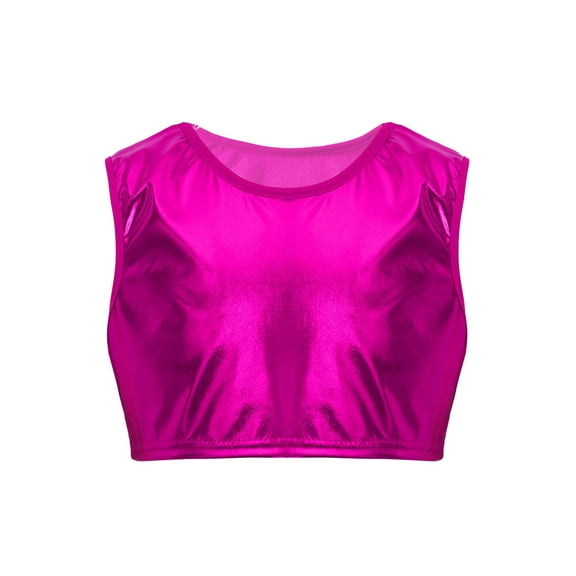 iiniim Girls Shiny Sequins Performance Crop Tops Kids Sleeveless Hip Hop Tank Top Vest 3-116 Hot Pink 8-10