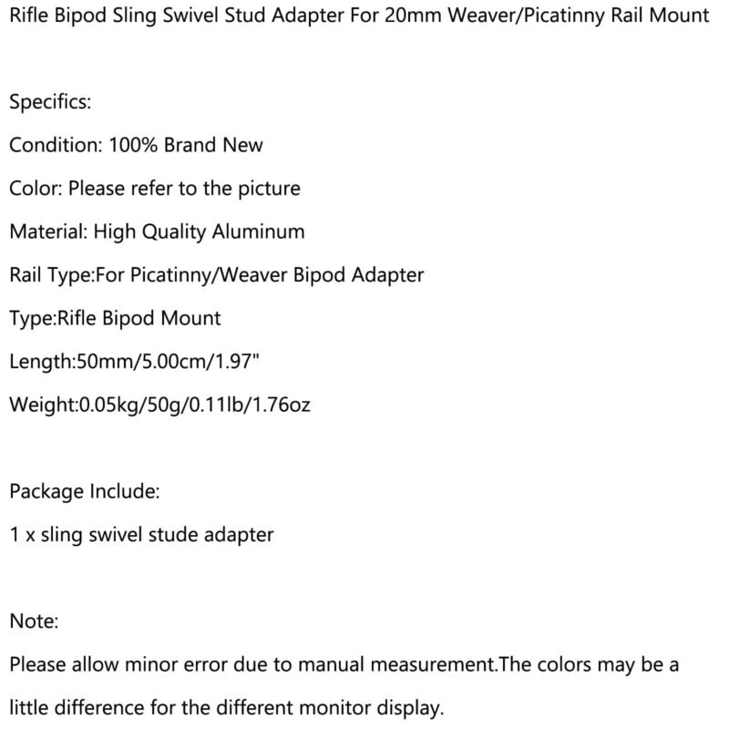 Weaver Picatinny Rail Sling Swivel Stud Mount Adapter For Harris Rifle Bipod UA 