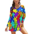 thumbnail image 1 of Puzzle Colorful Pattern Sweet Elegant Dress Women Korean Kawaii Square Collar Dress Puzzle Colorful Color Pattern, 1 of 5