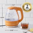 thumbnail image 4 of OVENTE Electric Kettle, 1.5L Borosilicate Glass Countertop Water Heater and Boiler for Coffee or Tea, BPA-Free, Auto Shut-Off, Boil-Dry Protection, Removable and Washable Spout Filter, Orange KG83O, 4 of 8