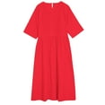 thumbnail image 2 of Yotami Women's Cotton Linen Dress Summer Crew Neck Short Sleeve Lightweight Solid Color Dress for Travel Ruffled Long Dress Red XXL, 2 of 3