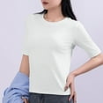 thumbnail image 4 of perfectbot Womens Tops Summer Relaxed Fit Blouses Elbow-Length Solid Color Crew Neck Soft Shirts Going Out Trendy M-XXL, 4 of 4