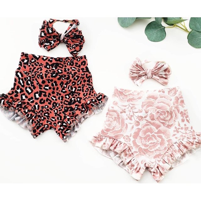 Ensemble de Tenues 2Pcs pour Bébé Filles, Mignon Short à Volants et Bandeau pour l'Été