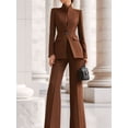 thumbnail image 5 of Women Blazer Pants Suit 2 Piece Outfits Casual Long Sleeve Blazer Set for Work Business Brown S, 5 of 9