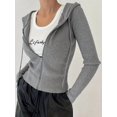 thumbnail image 5 of Women'S Long Sleeve Ribbed Knit Cardigan Drawstring Fitted Hooded Sweaters Fall Clothes Trendy Gray M, 5 of 9