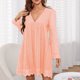 thumbnail image 2 of Vestido de encaje con mangas largas y escote en V y bolsillos, color rosa puro, para uso en el hogar y la oficina, talla XL, 2 of 5