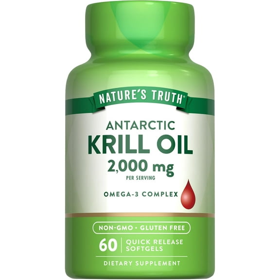 Antarctic Krill Oil 2000mg Softgels | 60 Count | Omega-3 with EPA & DHA | Non-GMO & Gluten Free Supplement | by Nature's Truth