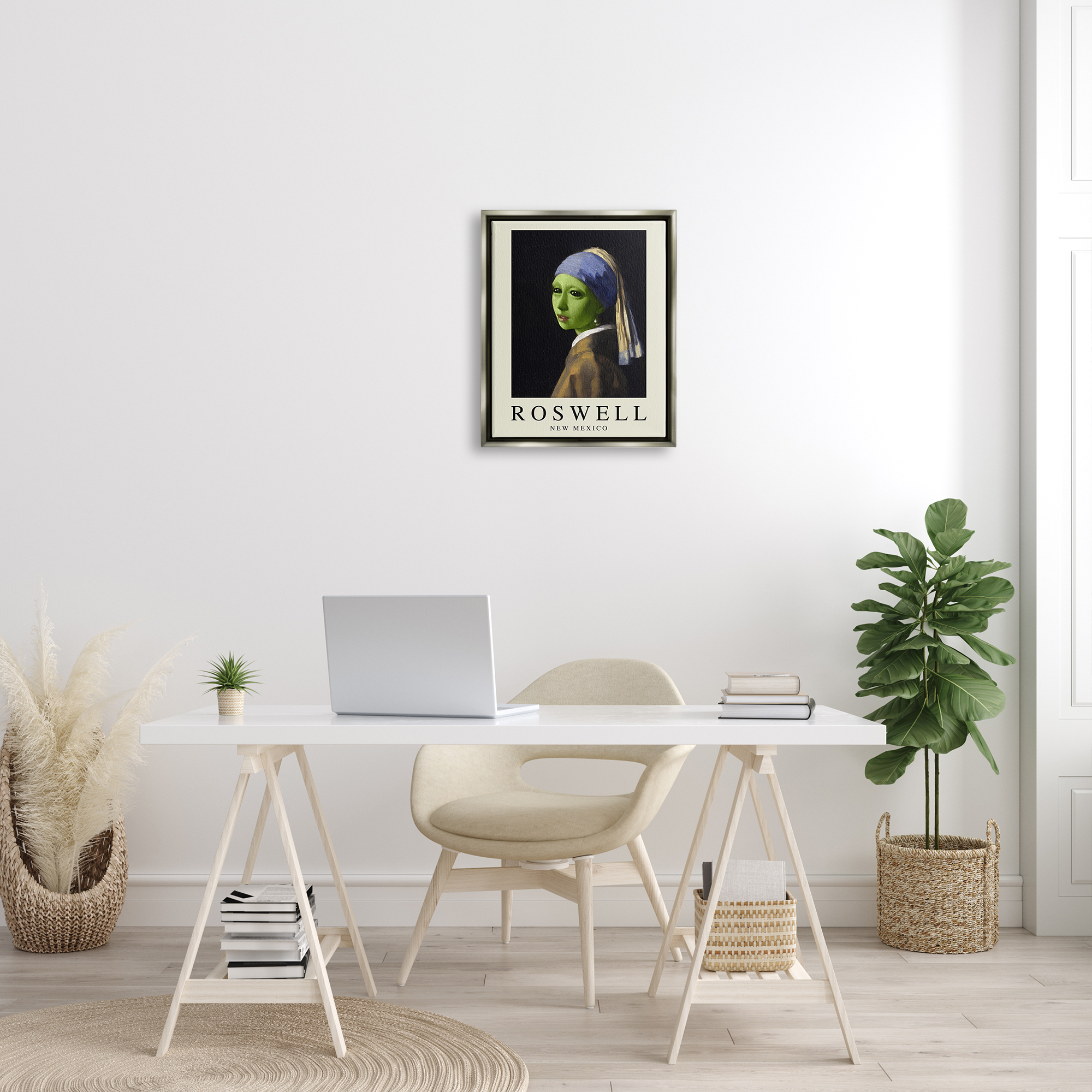 Stupell Industries Funny Alien Girl Roswell NM Travel & Places Painting Gray Floater Framed Art Print Wall Art