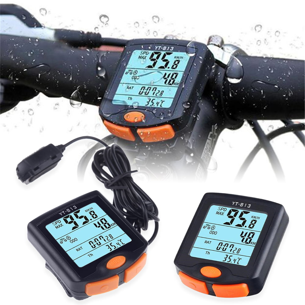 magic whale Bike Computer Wireless Speedometer Bicycle Odometer Cycling Multi Function Waterproof Sports Sensors 4 Line Display with Backlight YT-813 