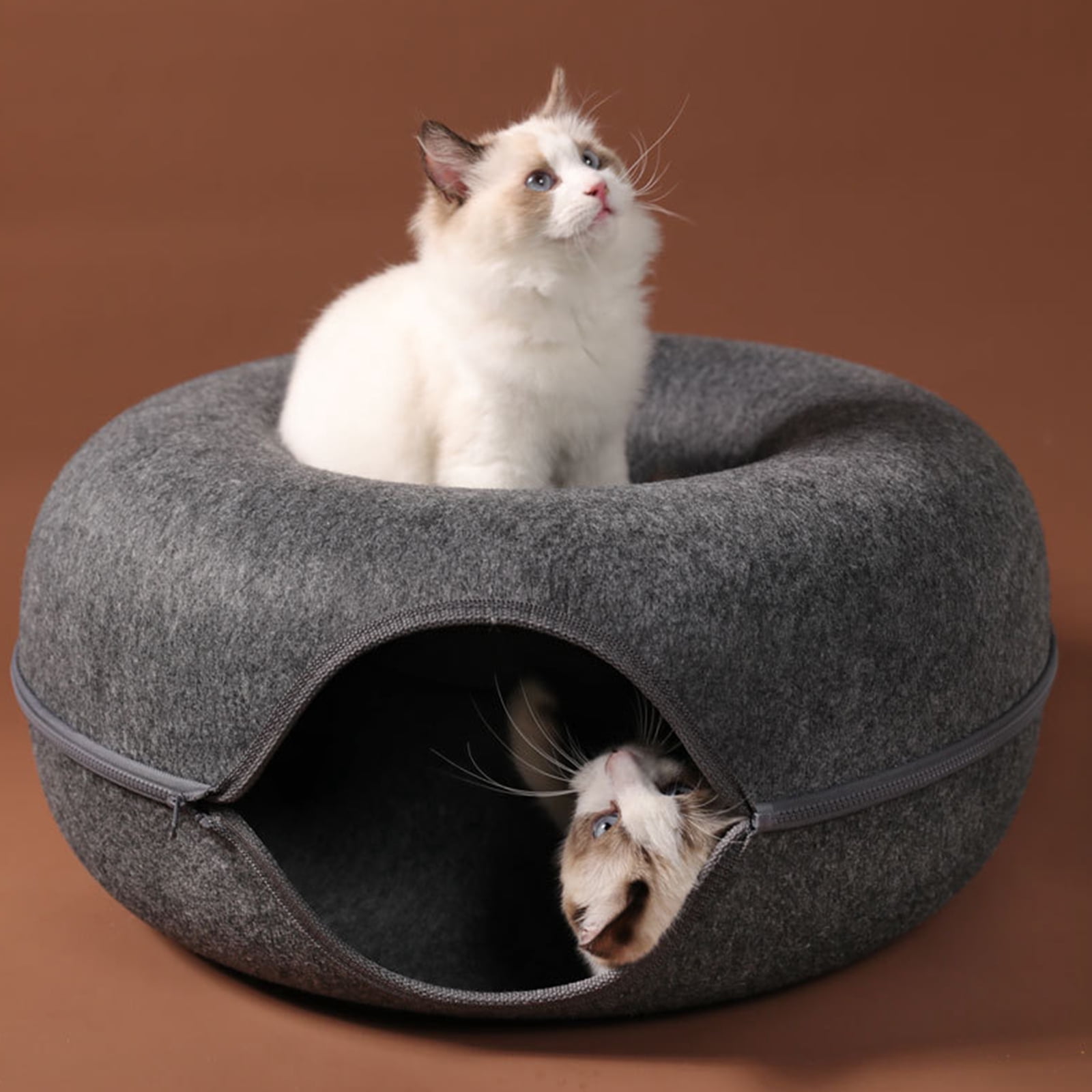 Thicken Round Tunnel Bed Cats Removable Round Toy Felt with Peephole Tube House for Small Pet Kitten