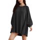 thumbnail image 1 of Vestido Mujer Casual Corto Color Sólido Cuello Redondo Traje Diario Básico Kuymtek  Negro T L para Mujer, 1 of 9