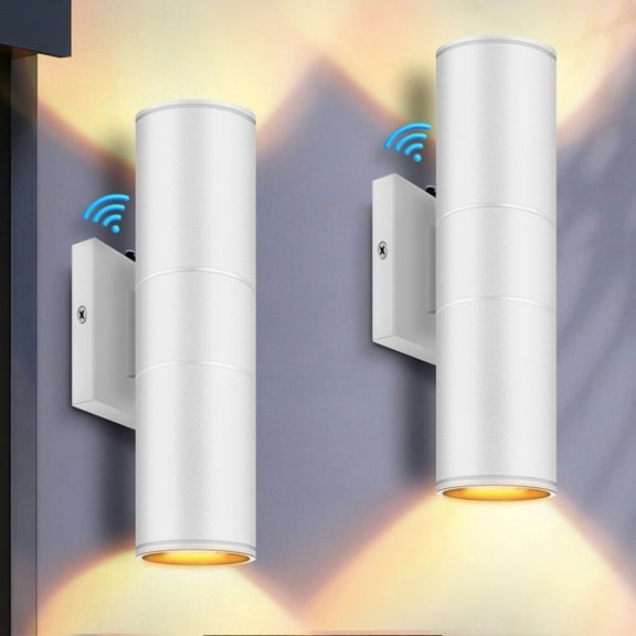 GCGAFUL 12 Inch Dusk to Dawn Outdoor Wall Lights 2 Pack, LED Hardwired White Porch Sconce, Waterproof Lighting for Patio