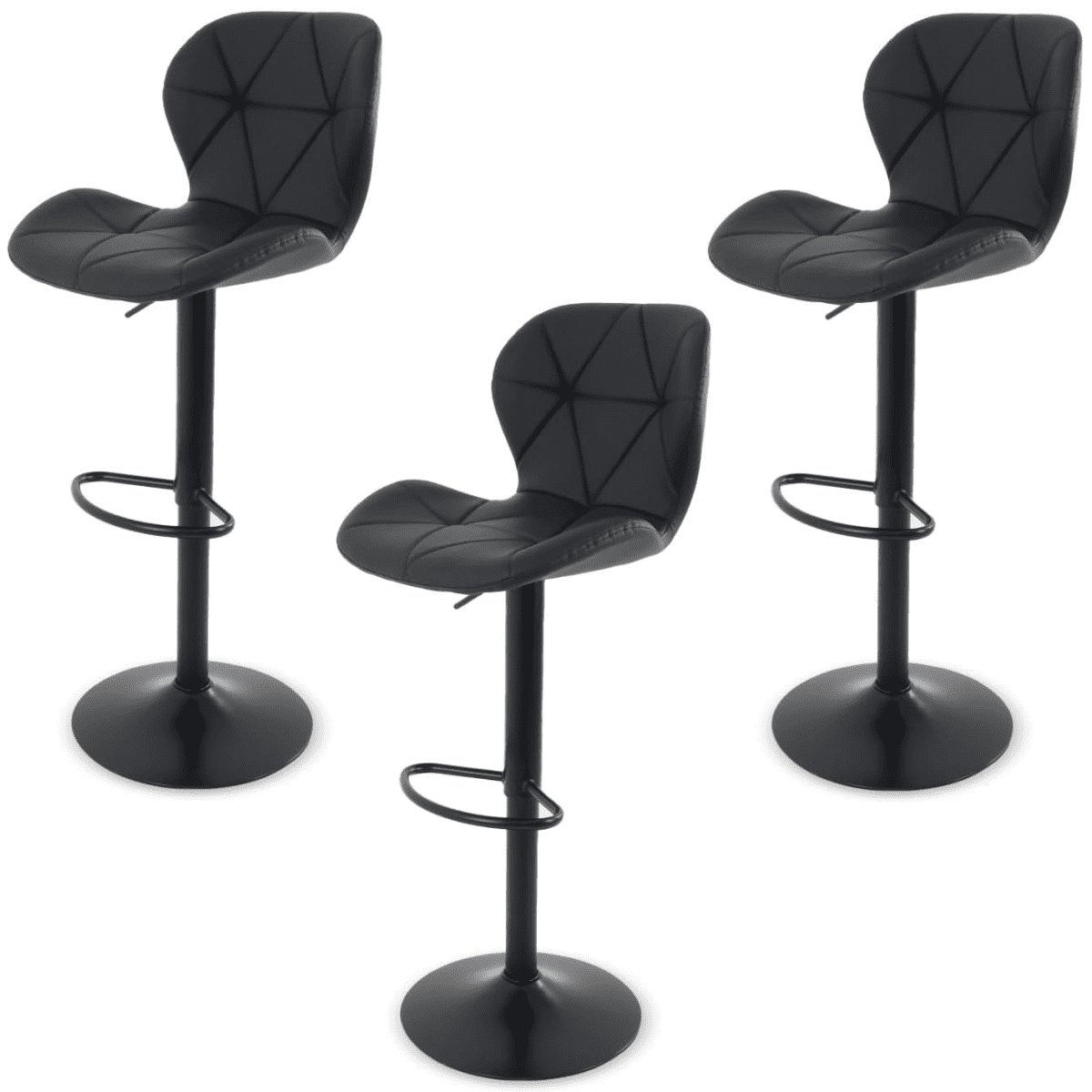 Sillas de Bar y Barra de Cocina de Acabado Moderno con Respaldo y Reposapies de Altura Ajustable - Bancos Giratorios para Bar con Asiento Acolchado Diseño Elegante Set 3 Sillas