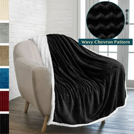 Premium Chevron Sherpa Throw Blanket by Pavilia | Super Soft, Cozy, Lightweight Microfiber, Elegant, Reversible (50 x 60 Inches,