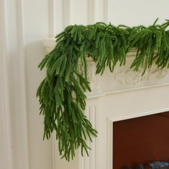 Bootesun 6FT Christmas Garland Artificial Norfolk Pine Garland,Real Touch Winter Greenery Garland, Faux Pine Needles Garland for Home Table Mantle Fireplace Indoor Outdoor Christmas Decors