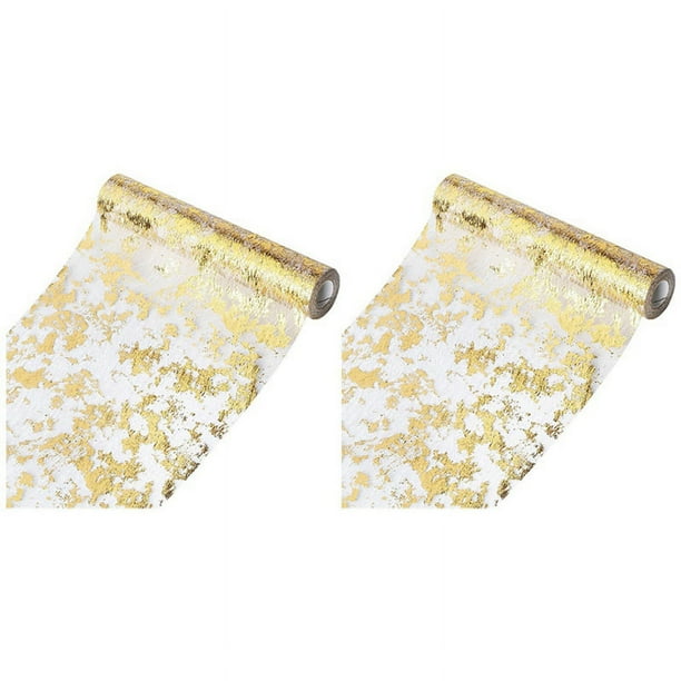 2X Toalla de Mesa Larga, Rollo de Cinta de Tul de Poliéster Brillante Con Lámina Dorada, Decoración de Navidad para Bodas Y Fiestas de Cumpleaños 28cm x 10M