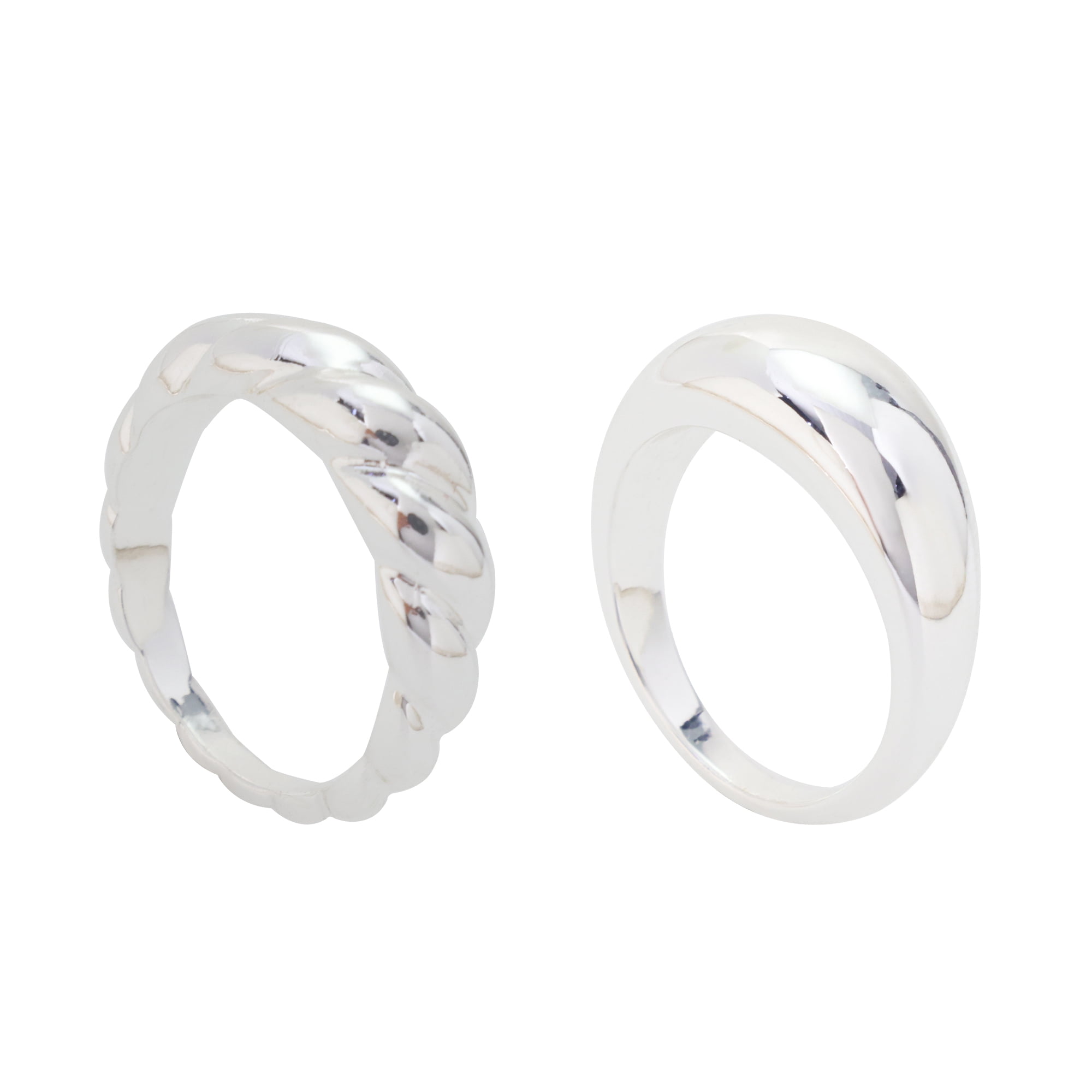 Free Assembly Women's Demi Fine Silver Plated Ring Set, 2-Pieces, Size 7