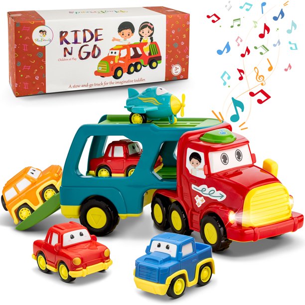 PLAYFRIENDS Truck With Sounds, Flashing Lights & 4 PullBack Cars