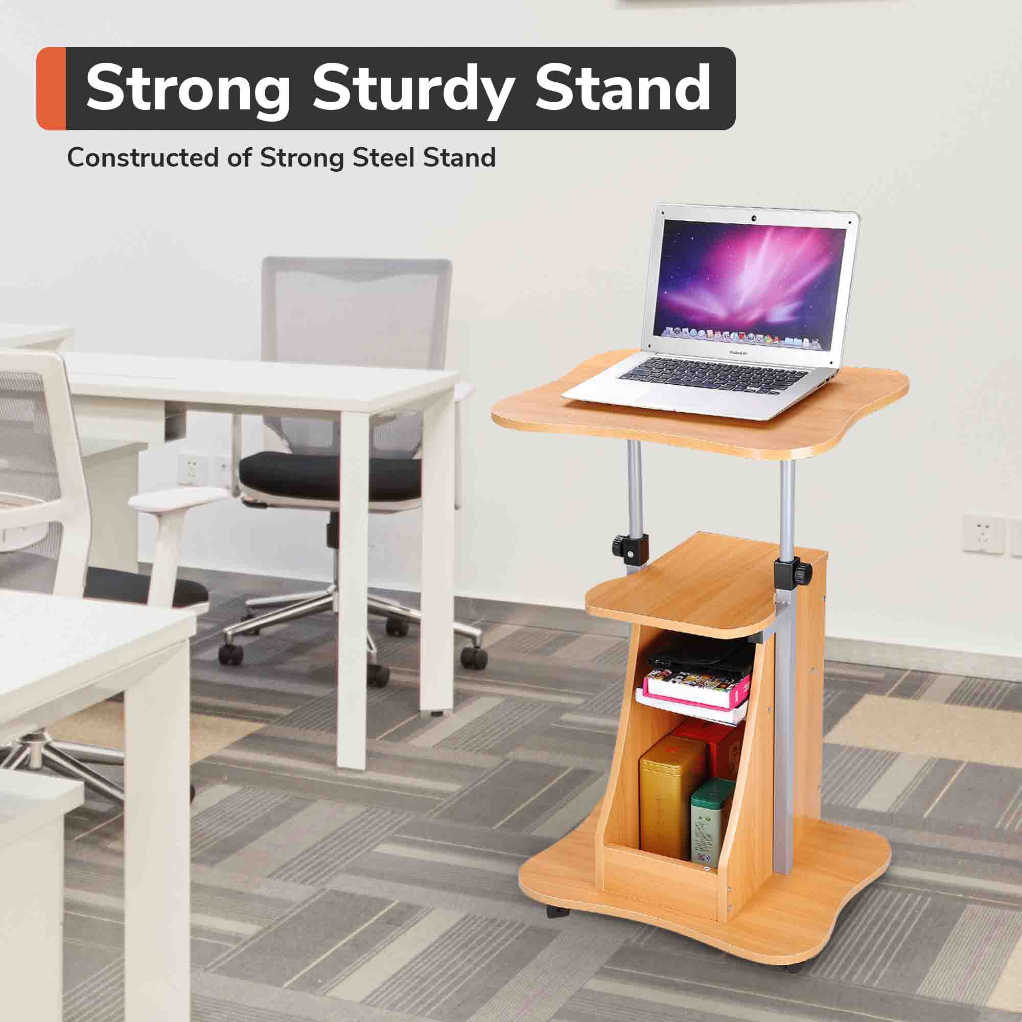 Mobile Computer Table Laptop Rolling Portable Adjustable Stand Desk Cart Office 