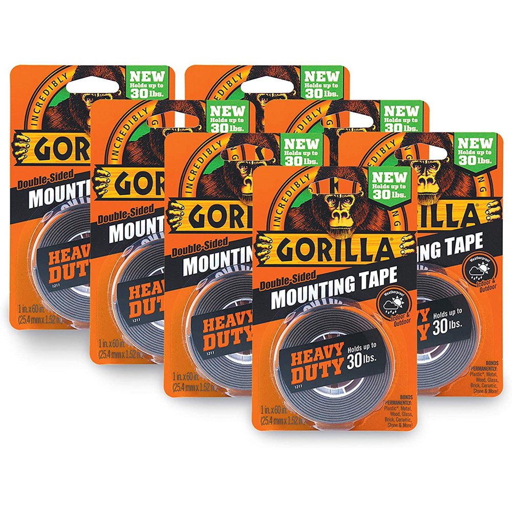 Gorilla Heavy Duty Double Sided Mounting Tape, 1" x 60", Black, (Pack