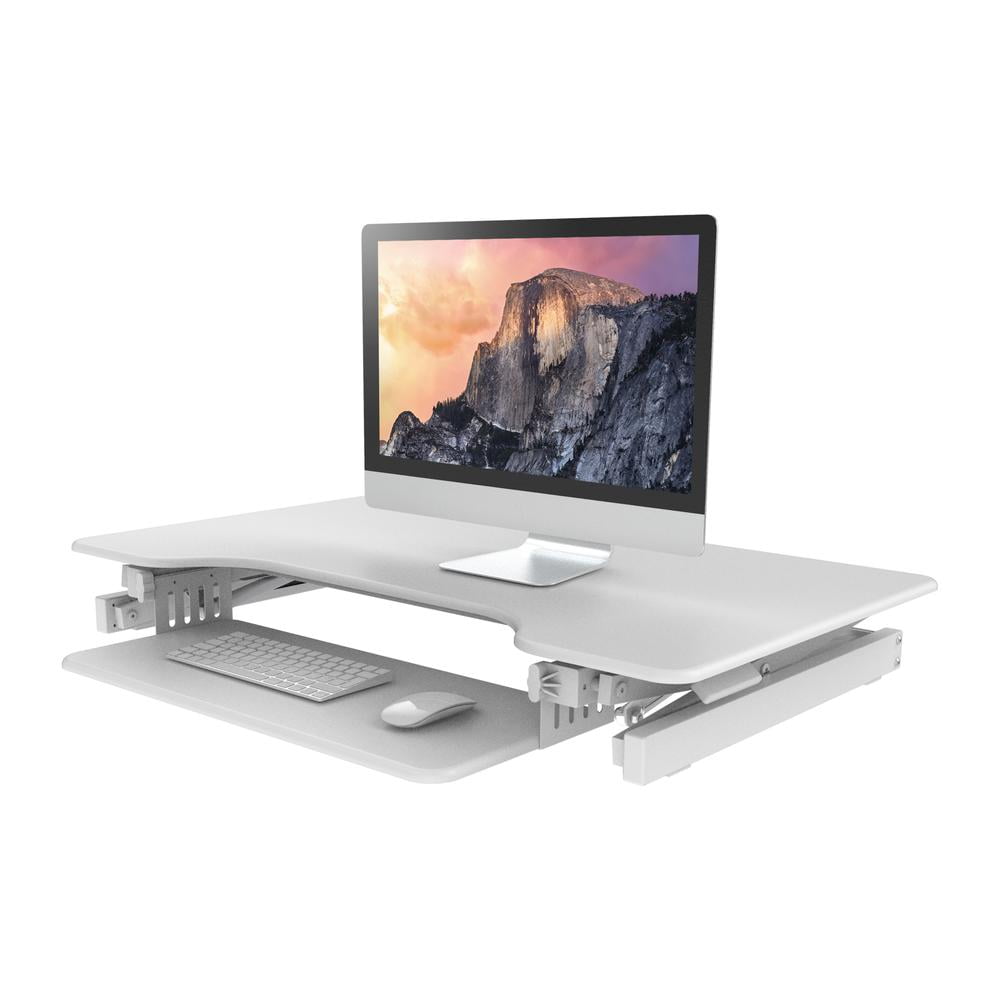 40" Large Adjustable Standing Desk Converter/Anti Fatigue Mat Bundle - White