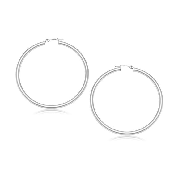 10k White Gold Polished Hoop Earrings (30 mm) Weight 2.5 grams