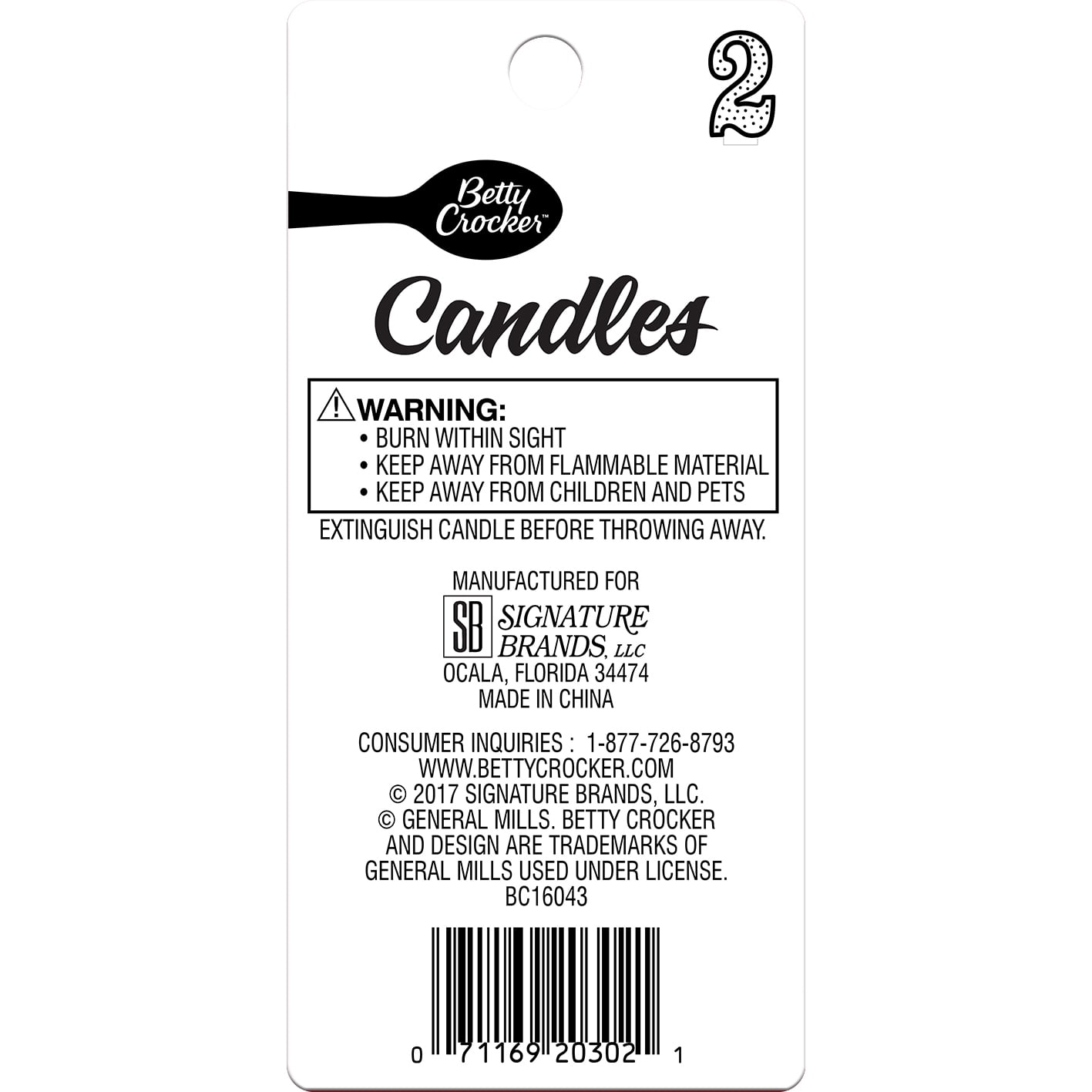Betty Crocker Number Candle #2 - Walmart.com