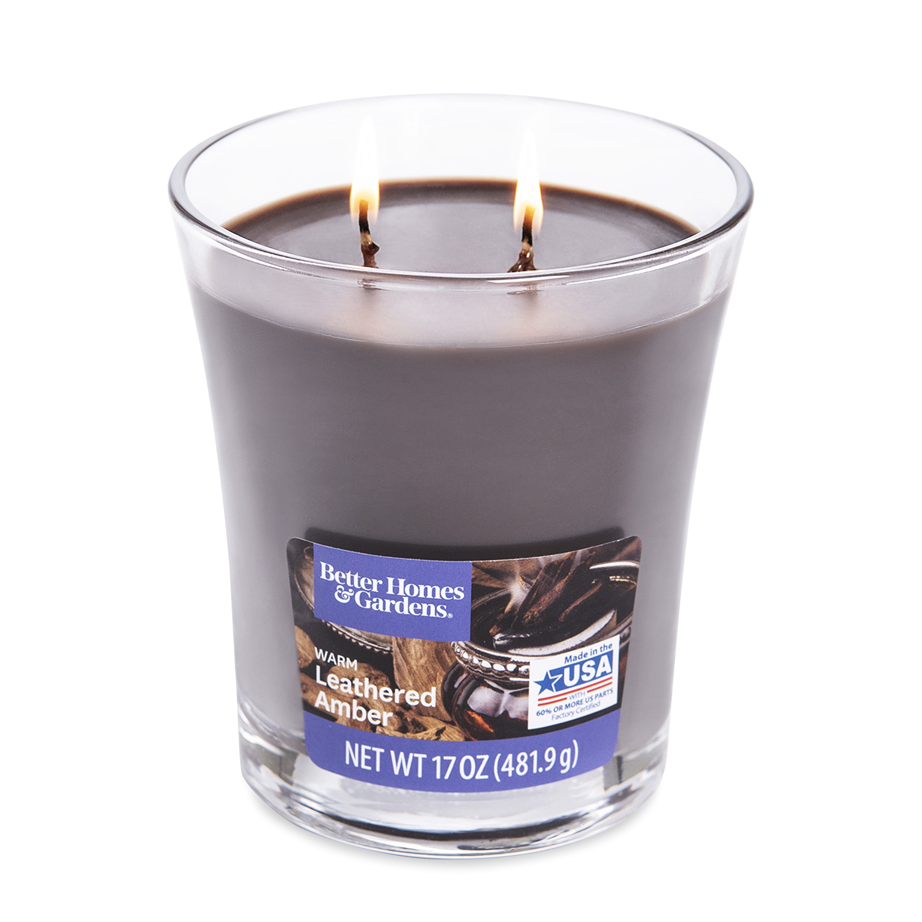 Better Homes & Gardens 17oz Warm Leathered Amber & Oud Scented 2-wick Jar Candle