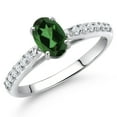 thumbnail image 2 of Gem Stone King 10K White Gold Emerald Envy Mystic Topaz and White Lab Grown Diamond Soitaire Engagement Ring for Women (0.98 Cttw, Oval 7X5MM, Gemstone Birthstone, Available in Size 5, 6, 7, 8, 9), 2 of 4