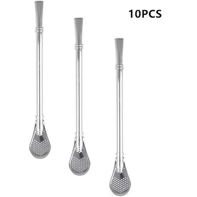 Cuchara con pajita reutilizable, 5 pajitas de acero inoxidable, pajita de acero inoxidable con cuchara, bonito regalo para amigos y familiares ER