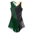 thumbnail image 6 of Aiihoo Womens Figure Skating Dance Dress Sparkly Color Block Sleeveless Skirted Leotard Dress Green M, 6 of 7