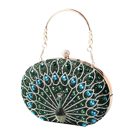 AOMRCOL Rhinestone Clutch Purses for Women Emerald Green Peacock Purse, Elegant Evening Bags Wedding Guest Purse for Wedding Formal Party (1 Pack)