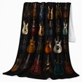 thumbnail image 2 of Electric Guitar Collection on Black Background, Energetic Retro Music Pattern for Guitar Lovers, Birthday Gift, Cozy Flannel Blanket for Game Room and Dorm, Retro Home Decor, 2 of 9