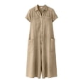 thumbnail image 5 of Vhkiploz A-Line Linen Jumpsuit For Women's One Piece Button Wide Leg Maxi Summer Sweatsuits Beach Vacation Travel Athletic Outfit Sets V-Neck Short Sleeve Solid Outwear Beach Rompers With Pockets, 5 of 7