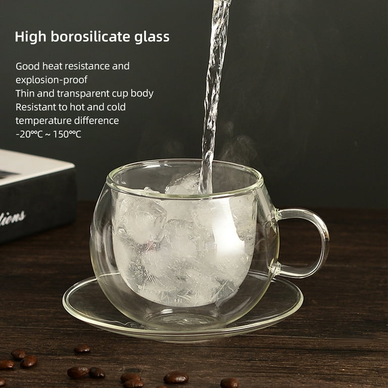 Double Wall Glass Cup Clear Heat Resistant With Handle, 250ml